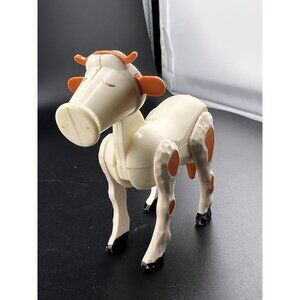 Vtg Fisher Price Little People Farm Animals Playset White And Brown Cow READ